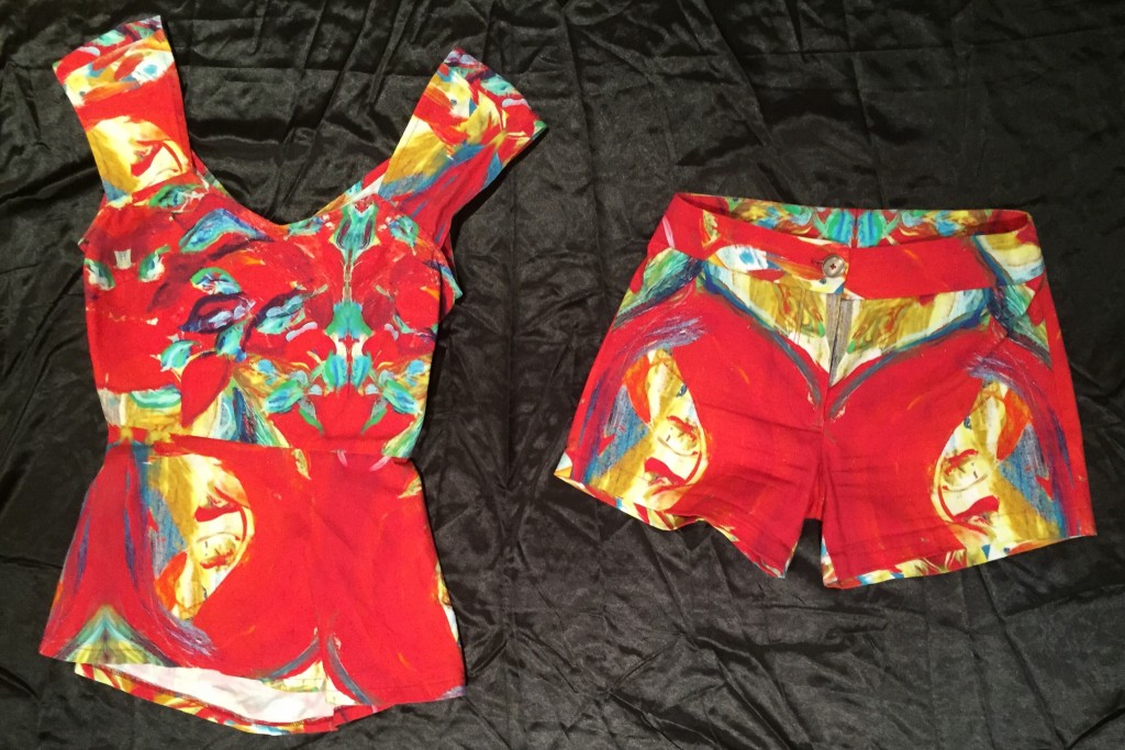 Shirt and Shorts with "Rashmi's Abstract Flowers" Painting Design