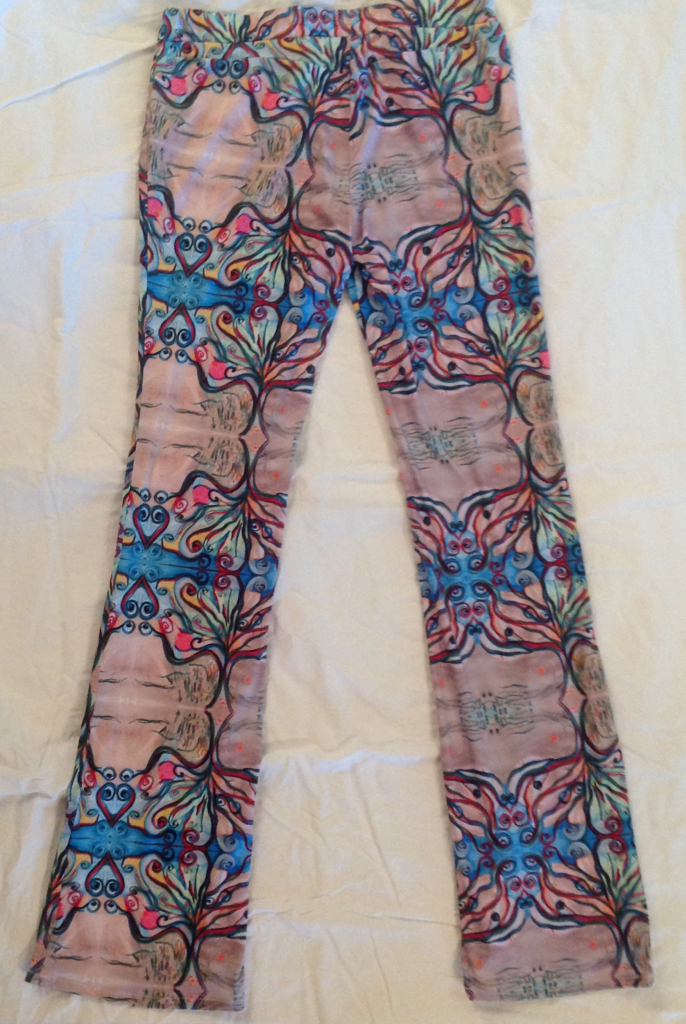 Back of Jersey Knit Pants with Mulberry Tree Graphic Print.